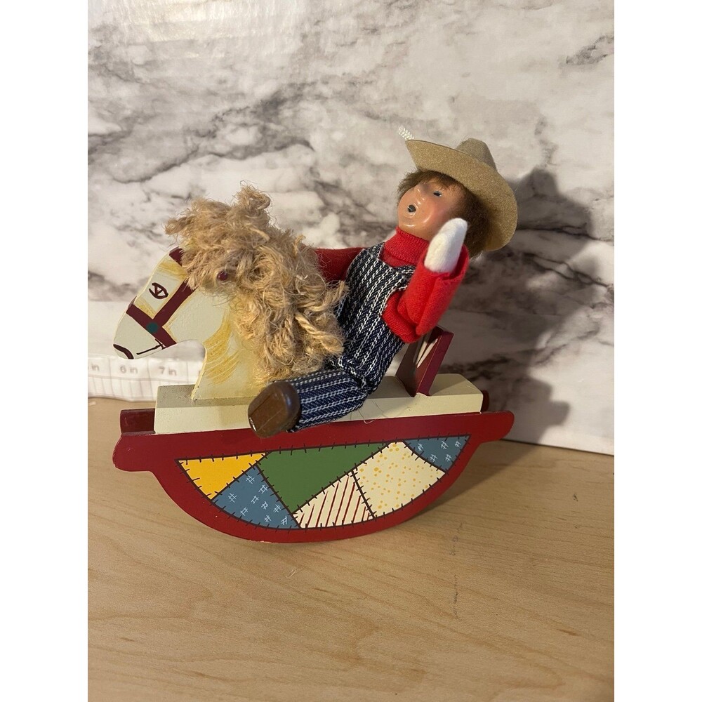 Byers Choice 1992 Toddler In Cowboy Hat, Rocking Horse